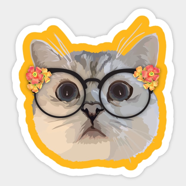 Cat with flower glasses Sticker by thedailysoe